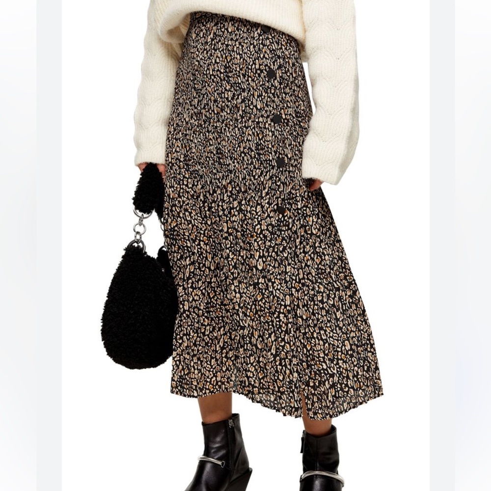 Topshop Leopard Print Midi Skirt